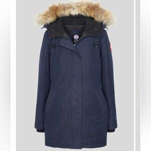 Used Women's Canada Goose Victoria Parka Navy Blue XS-Fur Hood Trim NOT Included